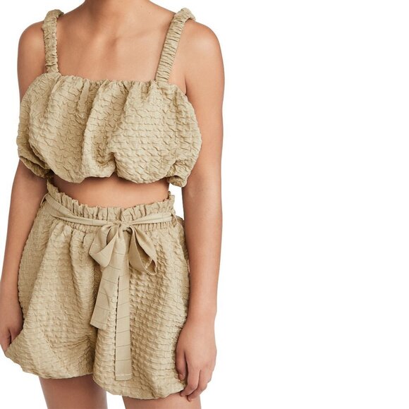 NWT Endless Rose tan brown & metallic thread accent bubble crop top & shorts set - Picture 12 of 16